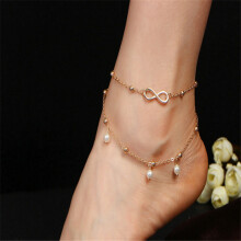 1 pieza (oro) Tobillera doble con cuentas de plata, pulsera para el tobillo, cadena de cuentas, joyer?a para el pie para mujeres y ni?as