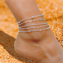 Lot de 5 bracelets de cheville en argent pour femmes et filles, chaîne de perles, bijoux de pied, bracelet de cheville à billes