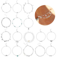 16 pezzi (argento) cavigliera perline cavigliera braccialetto perline catena gioielli piede per donne e ragazze