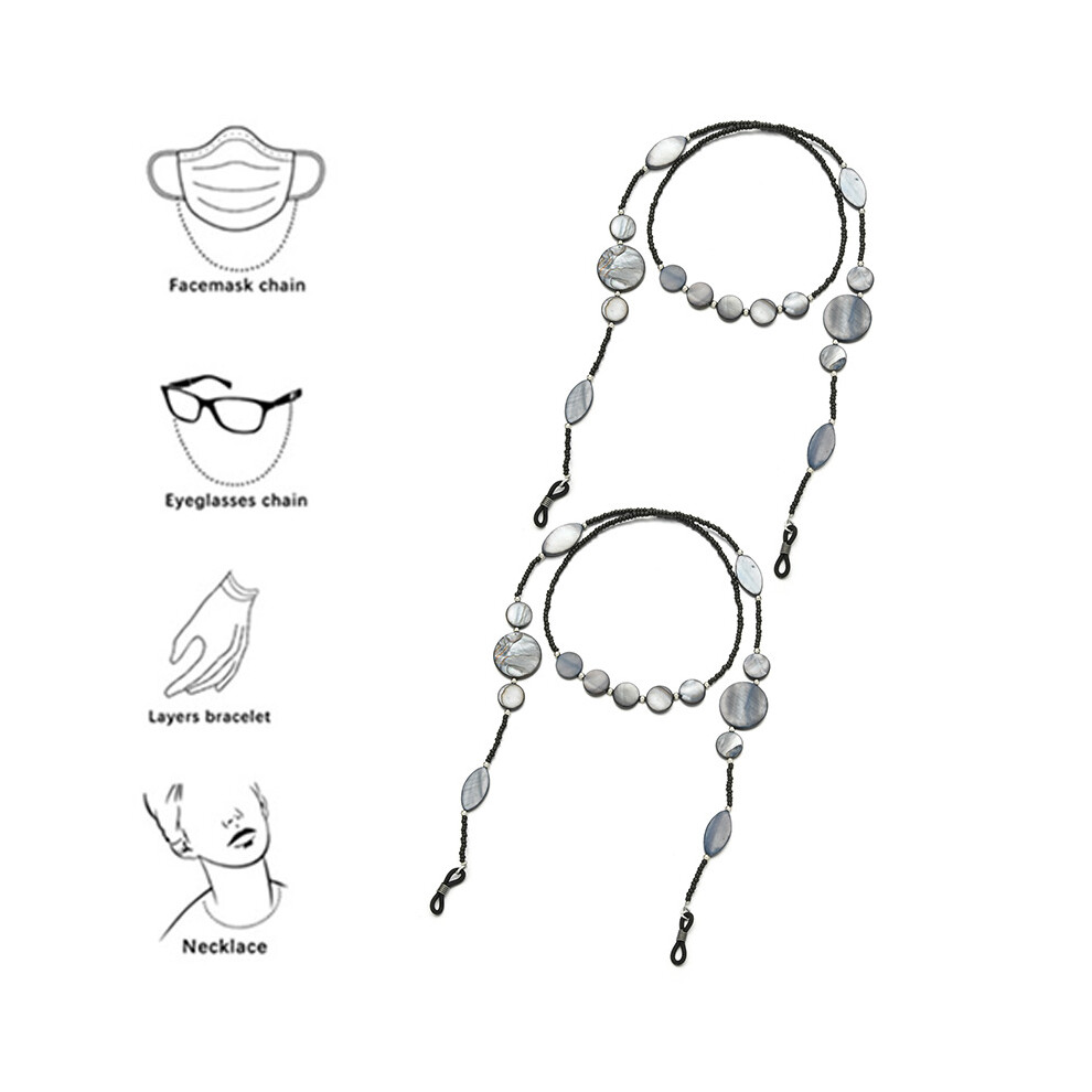 Lifeasy 2 Pieces Beaded Glasses Chain, Adjustable Non-Slip Glasses Retainer Cord Chain Sunglasses Reading Glasses Cord For Women Ladies