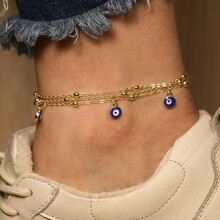 1 pieza (oro, ojos azules) tobillera de cuentas, pulsera de tobillo, cadena de cuentas, joyer?a para pies para mujeres y ni?as