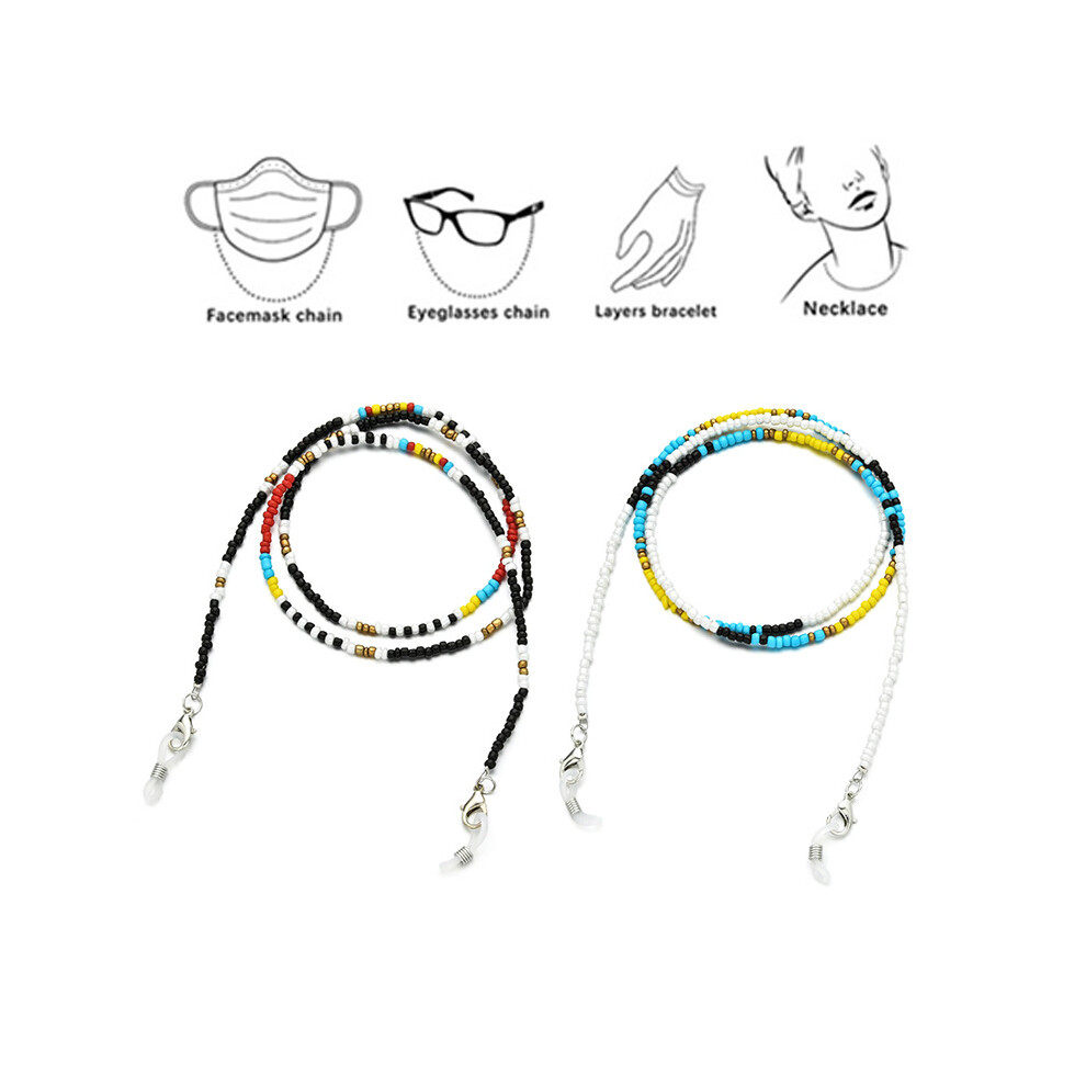 Lifeasy 2 Pieces Beaded Glasses Chain, Rice Bead Mask Chain Lanyard Glasses Chain Anti-Falling Anti-Lost Glasses Rope Lanyard