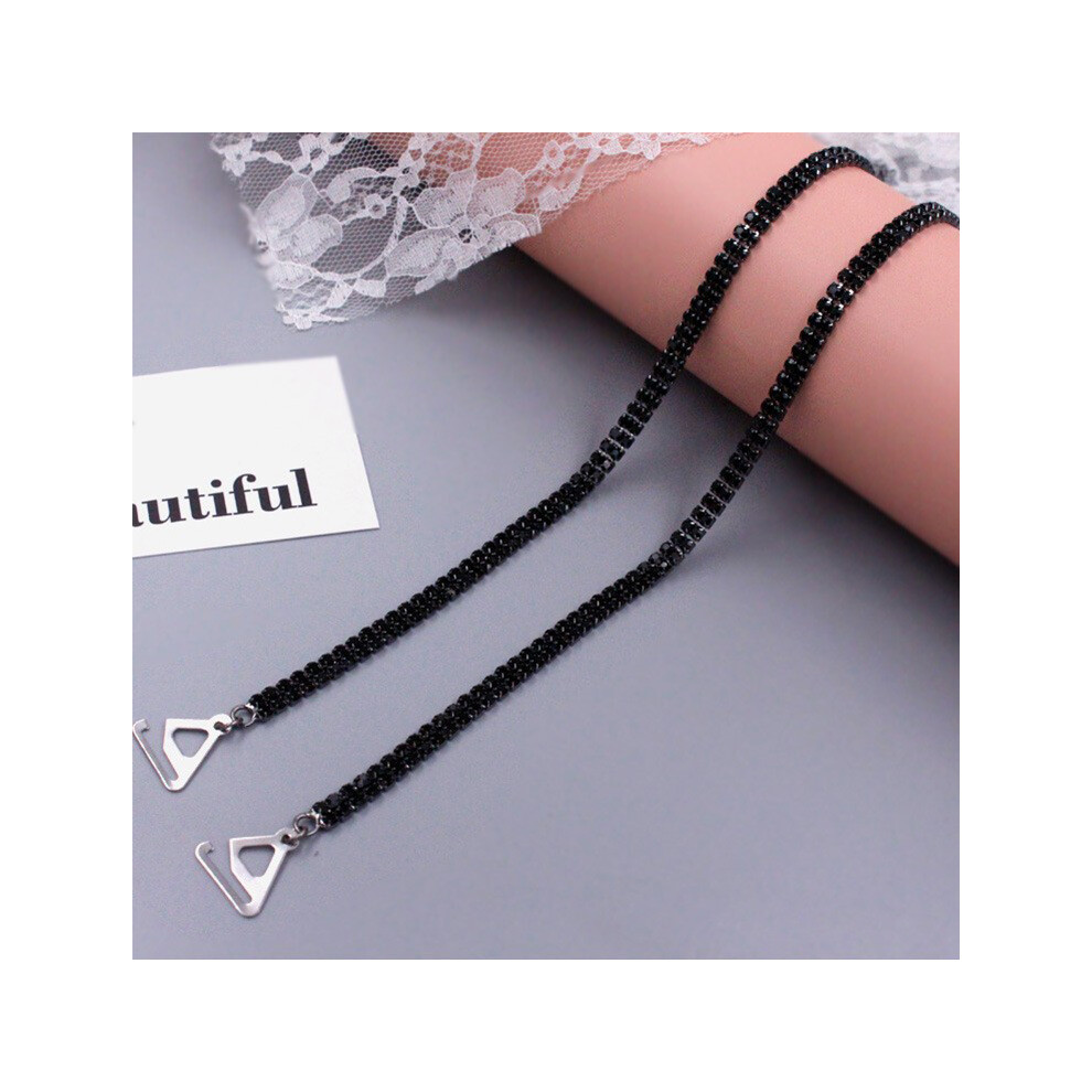 1 paire (noir) de bretelles de soutien-gorge réglables antidérapantes invisibles en strass