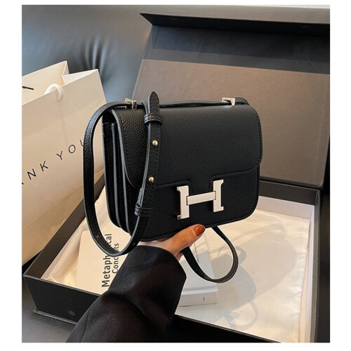Lychee pattern H buckle light luxury shoulder crossbody bag 1