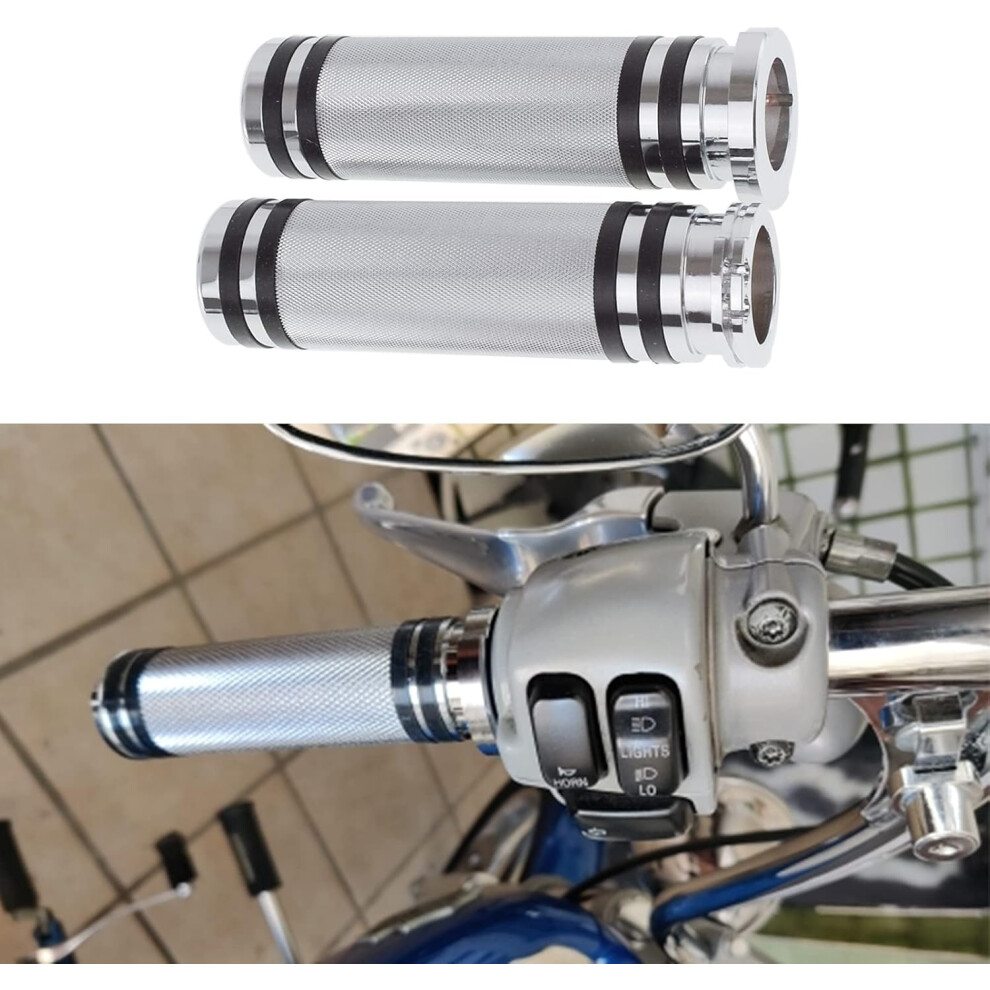 Pair 1 (Silver) 25Mm Inch Motorcycle Handlebar Grips For Harley Sportster Cruiser Bobber Silver 9469042664198
