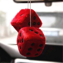 (Red) 1 Pair Plush Dice Of Retro Square Mirror Hanging Couple With Dots For Car Interior Ornament Decoration szkyd