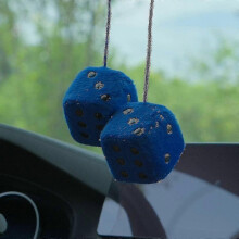 (Blue) 1 Pair Plush Dice Of Retro Square Mirror Hanging Couple With Dots For Car Interior Ornament Decoration szkyd