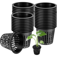 45 piezas de macetas hidrop?nicas, cesta hidrop?nica reutilizable para hidropon?a aerop?nica, plantaci?n de flores, jardiner?a (8 x 5,6 cm, negro)