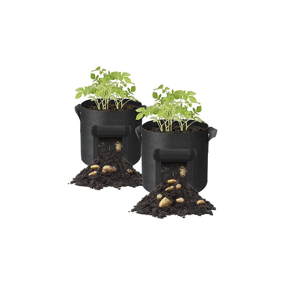 Lifeasy 2 Pack Potato Grow Bags, 10 Gallon Grow Bags, Flower Pot With Handles And Harvest Window For Potatoes, Tomatoes Gardening Planting Bags