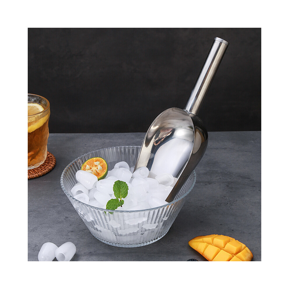 Lifeasy Silver 1 Ice/Ice Scoop For Crushed Ice And Ice Cubes, Perforated, Round, Stainless Steel,