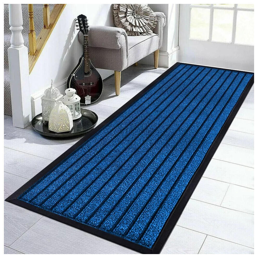 (Blue, 60x180cm) Non Slip Heavy Duty Rubber Mat Hall Hallway Kitchen Runner