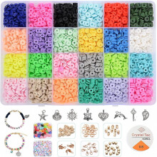 4000+ stuks platte kralenset, 24 kleuren platte letterkralen, handgemaakte polymeerklei kralen, kleurrijke ronde platte kralen voor kinderen DIY siera