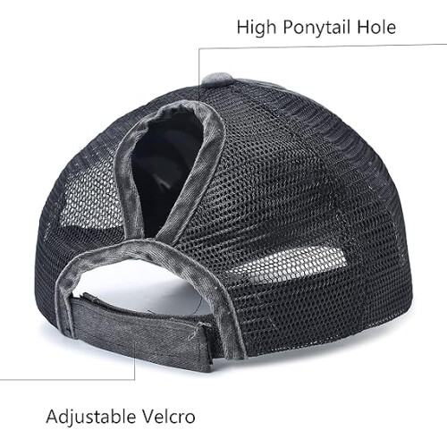 Mesh Distressed Black - Women's Washed Cotton Baseball Cap 1