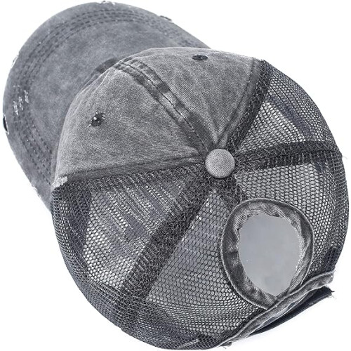 Mesh Distressed Black - Women's Washed Cotton Baseball Cap 2