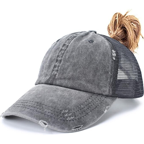Mesh Distressed Black - Women's Washed Cotton Baseball Cap