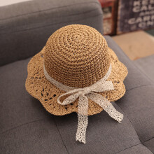 Sombrero de paja de verano para ni?a, color caqui, de 8 a 48 meses, con lazo de encaje y ala ancha plegable, protector solar para vacaciones, viajes y