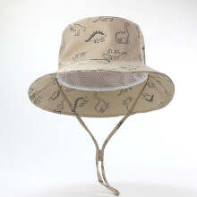Gorro para el sol con ala ancha de 48 cm con dise?o de dinosaurio de color caqui, gorro de verano para beb? y ni?o, gorra ajustable anti-UV
