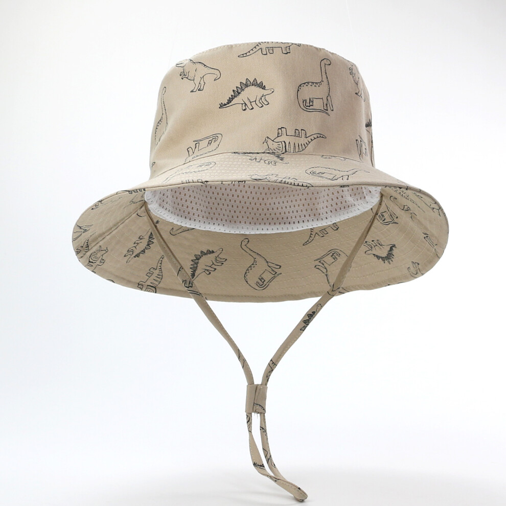 Chapeau de soleil kaki à large bord pour bébé et enfant, motif dinosaure, bonnet d'été pour garçon et fille, casquette réglable anti-UV, 48 cm