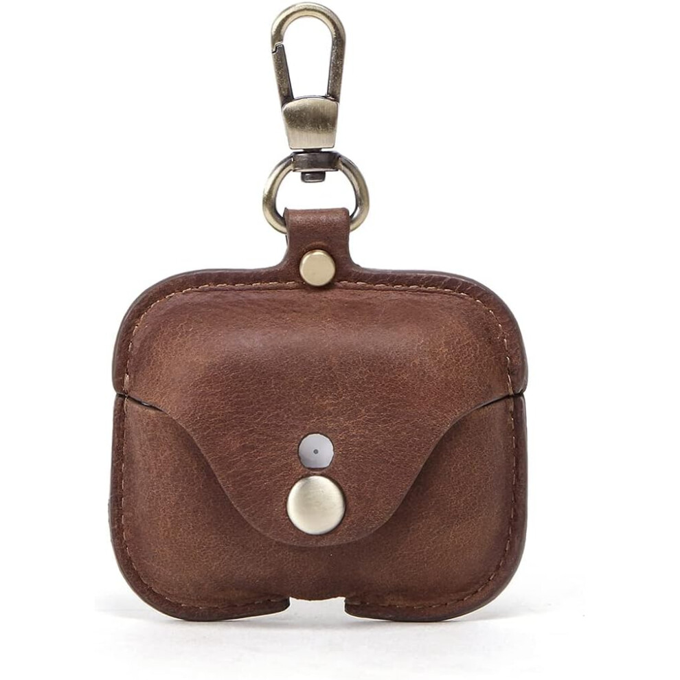 Earphone Case- Genuine Leather Compatible With Airpods Pro, Durable Soft Leather Earphone Travel Case With Keychain Brown 9469042671660