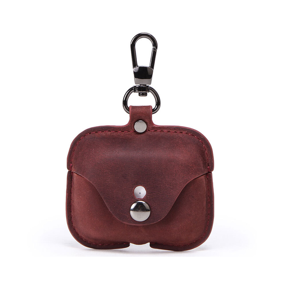 Earphone Case- Genuine Leather Compatible With Airpods Pro, Durable Soft Leather Earphone Travel Case With Keychain Red 9469042671691