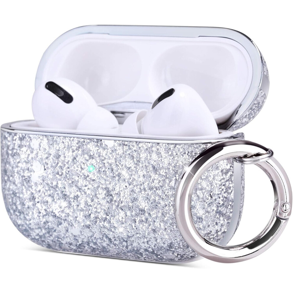 Glitter Airpods Pro Case, (Silver), Airpods Pro Case Protective Cover Accessories Shockproof With Carabiner, Support Wireless Charging [Visible Led] C Silver 9469042671707