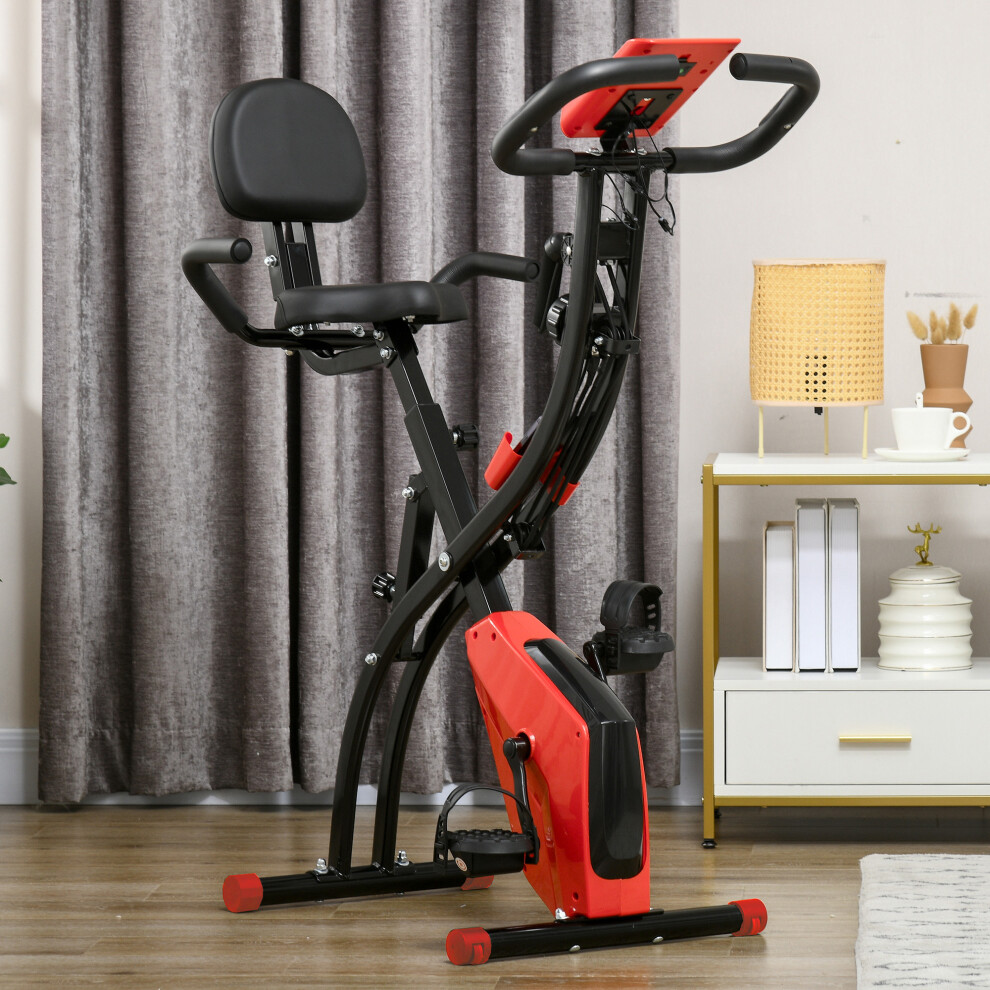 Homcom 2-In-1 Folding Exercise Bike With 8-Level Magnetic Resistance Red