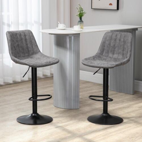 Homcom HOMCOM Set Of 2 Microfibre Retro Tub Bar Stools Metal Frame Footrest Seat Grey