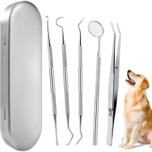 Kit de raspador dental para perros, herramienta bucal de acero inoxidable, herramienta de limpieza de dientes para mascotas con estuche de 5 piezas