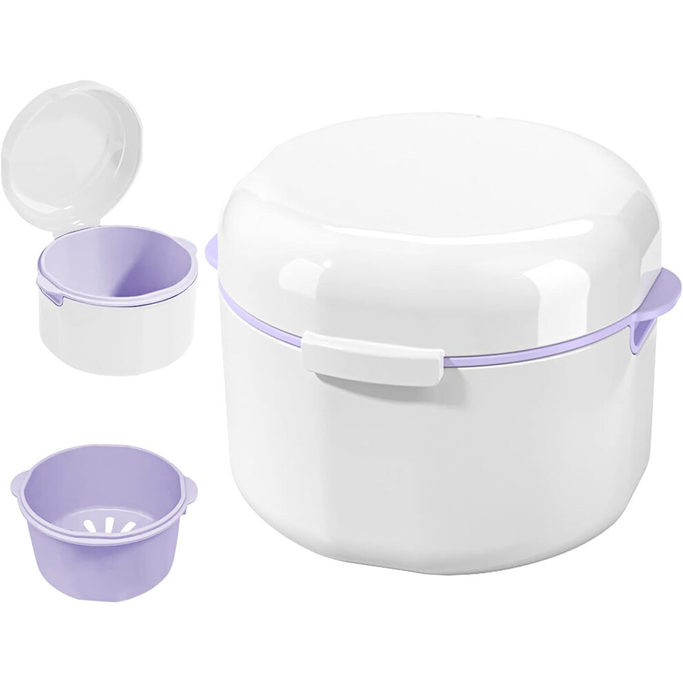 Lifeasy Denture Box With Strainer, Portable Dental Appliance Box, Denture Boxes, Orthodontic Retainer Box, Retainer Cleaning Box