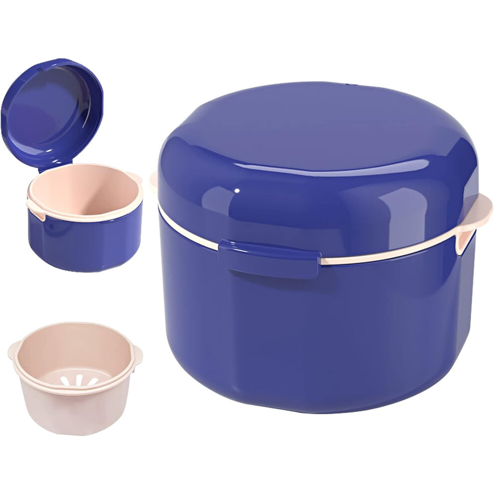 Lifeasy Blue Denture Box With Strainer, Portable Dental Appliance Box, Denture Boxes, Orthodontic Retainer Box, Retainer Cleaning Box (Blue)