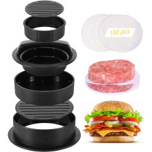 3 in 1 Burger Maker Press with 100 Burger Paper Sheets | Smash Burger Press Mold | Nonstick Burger Mould Press Machine | Hamburger Patty Maker Make Up