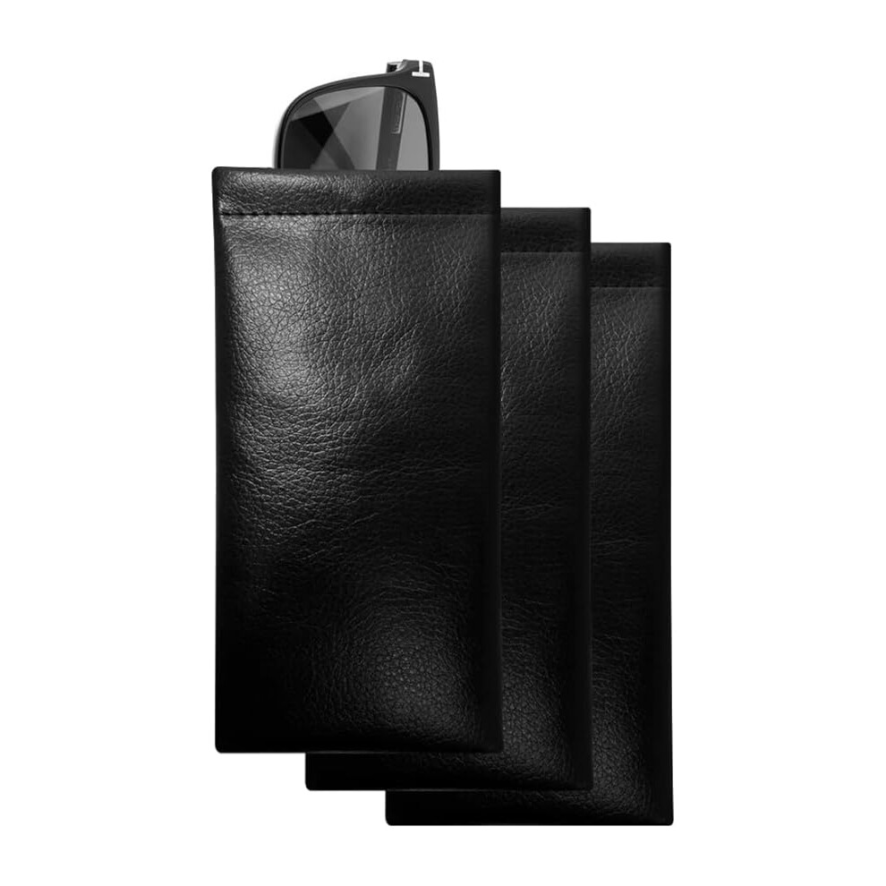 Lifeasy Pack Of 3 Pu Leather Soft Eyeglasses Case Squeeze Top Portable Sunglasses Pouch Glasses Bag For Women Men
