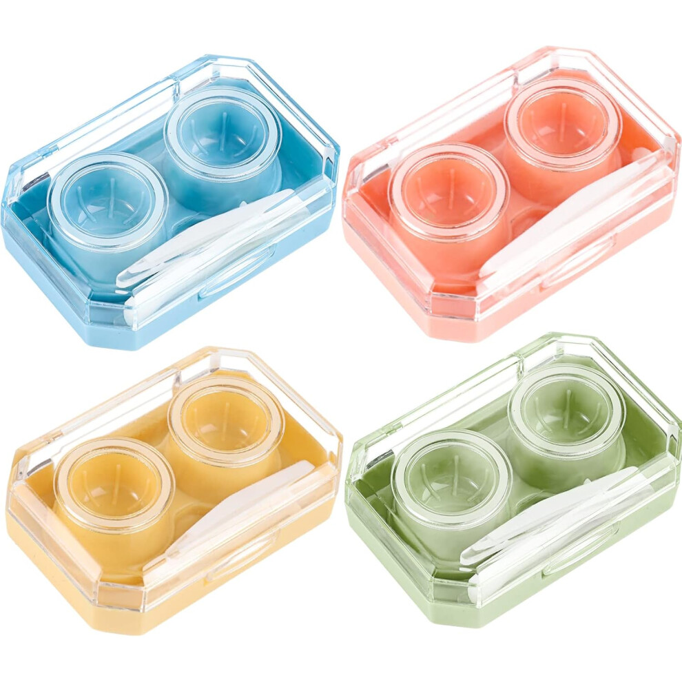 Lifeasy Yellow 4 Pack Contact Lens Cases, Contact Lens Box Portable Left/Right Eyes Contact Lens Holder Box With Tweezers Wearing Stick For Business And Travel