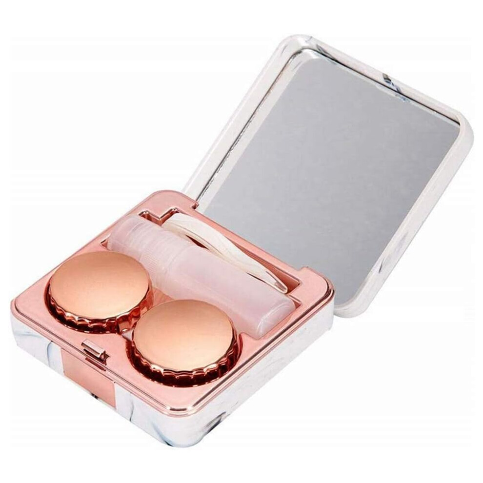 Lifeasy 1 Pc Marble Contact Lens Case Travel Contact Lens Case Mini Box Beauty Box Companion Box Portable Invisible Mirror Box(Marble Series Rose Gold)