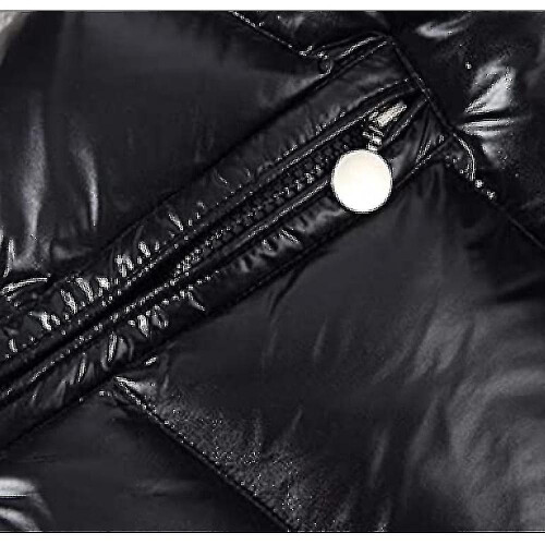 (Black, S) Shiny Down Jacket Men's Winter Jacket Stand Collar Down Jacket With Hood 1