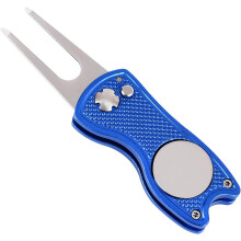 High Life volledig metalen opvouwbare golf divot tool met pop-up knop en magnetische balmarker (multicolor/vorm)