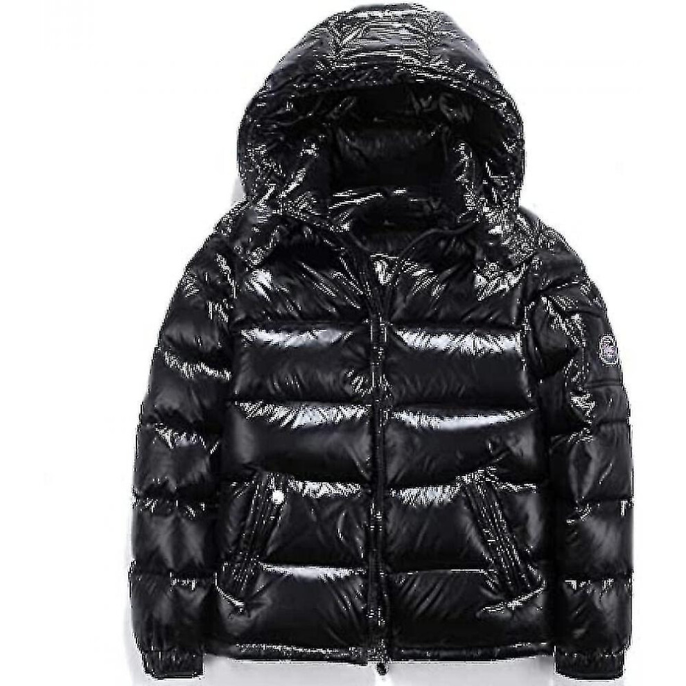(Black, XL) Shiny Down Jacket Men's Winter Jacket Stand Collar Down Jacket With Hood
