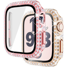 Paquete de 2 protectores de pantalla compatibles con Apple Watch de 40 mm, funda protectora de vidrio templado con 200 diamantes brillantes para iWatc
