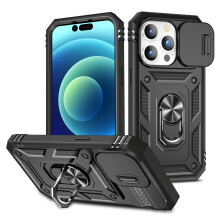 iPhone 14 6.1'' Case with Camera Cover Slider, 360 Full Body Armour Military Protective Shockproof Phone Cover | 2 Pack Tempered Glass Screen Protect