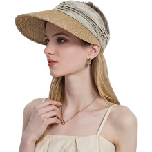 Cappello di paglia beige per donna Maschera UV UPF50+ Cappello di paglia senza spalline Cappello da viaggio estivo Cappello da spiaggia alla moda Capp