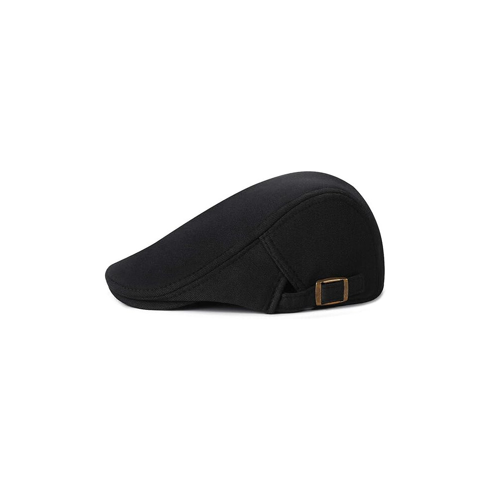 Béret ajustable à dessus plat noir vintage britannique pour homme