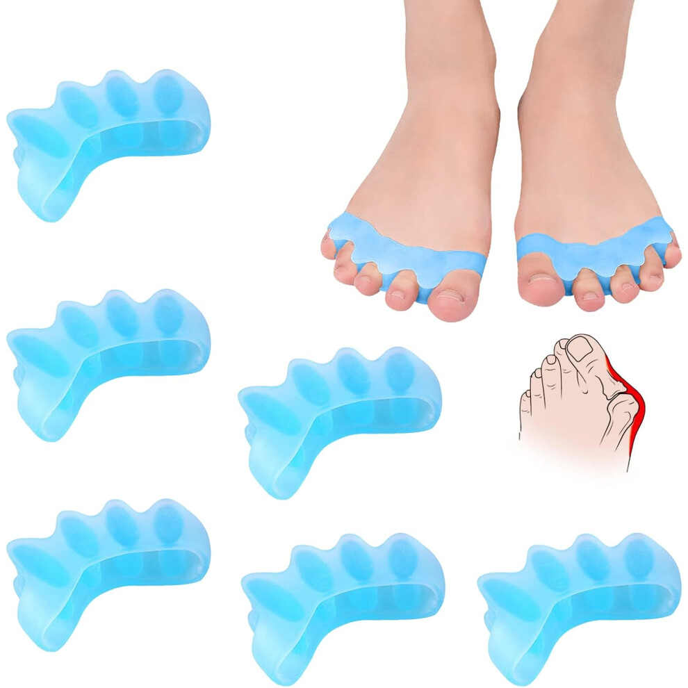 Lifeasy Blue 6 Pcs Silicone Toe Separator, Gel Toe Separators, Toe Corrector For Bunions, Gel And Silicone Toe Straightener For Correction (Unisex, )
