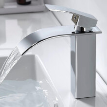 Modern Waterfall Bathroom Faucet, Elegant Design Waterfall Sink Faucet, Brass Bathroom Mixer Tap, Hot and Cold Water Available, Chrome Waterfall Fauce