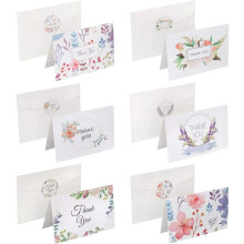 Set van 12 bloemenbedankkaartjes met 6 verschillende ontwerpen. Met enveloppen en 12 stickers voor bruiloft, babyshower, Thanksgiving (bedankkaart)
