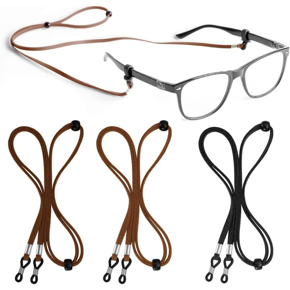 Lifeasy 3 Pieces Faux Leather Eyeglasses Strap For Eyeglasses Cords Male Female Wires Glasses Strap Spectacle Chain Eyeglasses Cord Adjustable