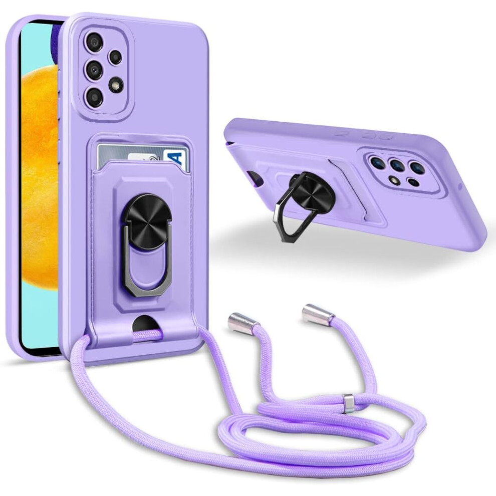 Necklace Lanyard Case Compatible With Samsung Galaxy A52 4G/5G/A52s 5G, 360 Ring Holder With Card Slot Camera Protection Silicone Case- Purple 9469042684967