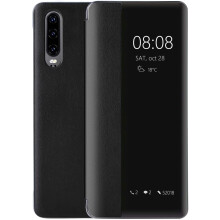 Huawei P30 Hülle, Smart View Leder Flip Case, [Energiesparmodus][Integrierter Schutz](P30,Schwarz)