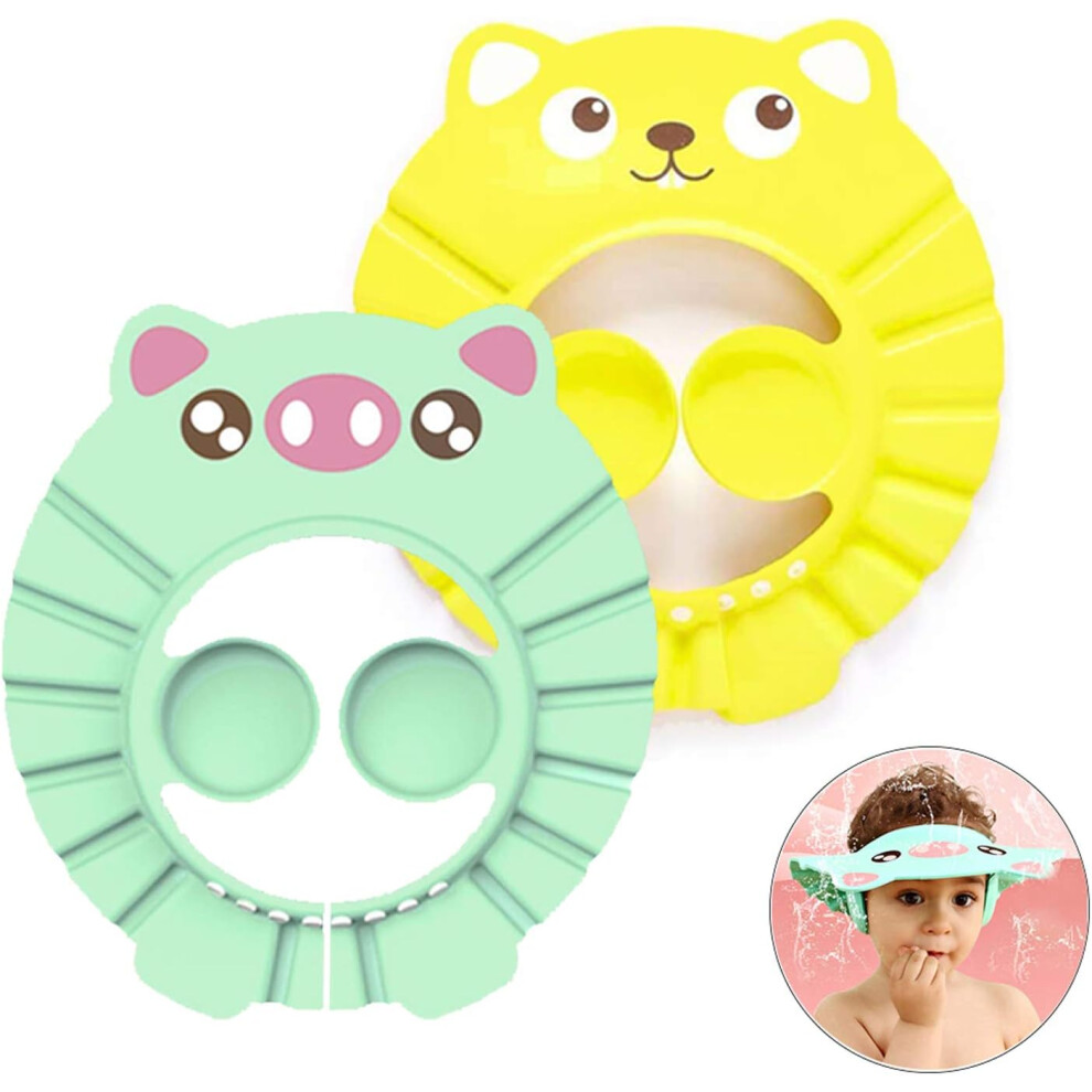 Baby Shower Cap ( ), Baby Shower Hat, Adjustable Visor Bathing Caps, Baby Silicone Shower Cap, Kids Shower Protective Cap Green/Yellow Lifeasy