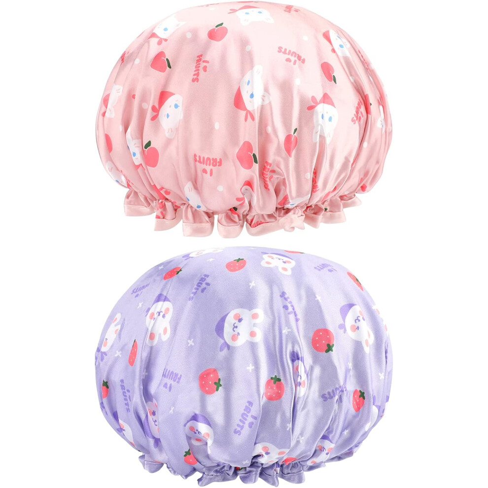 Lifeasy Pink/Purple 2Pcs Shower Caps,Child Shower Cap Shower Cap Waterproof Reusable Bathing Caps Suitable For Boys And Girls Shower Salons