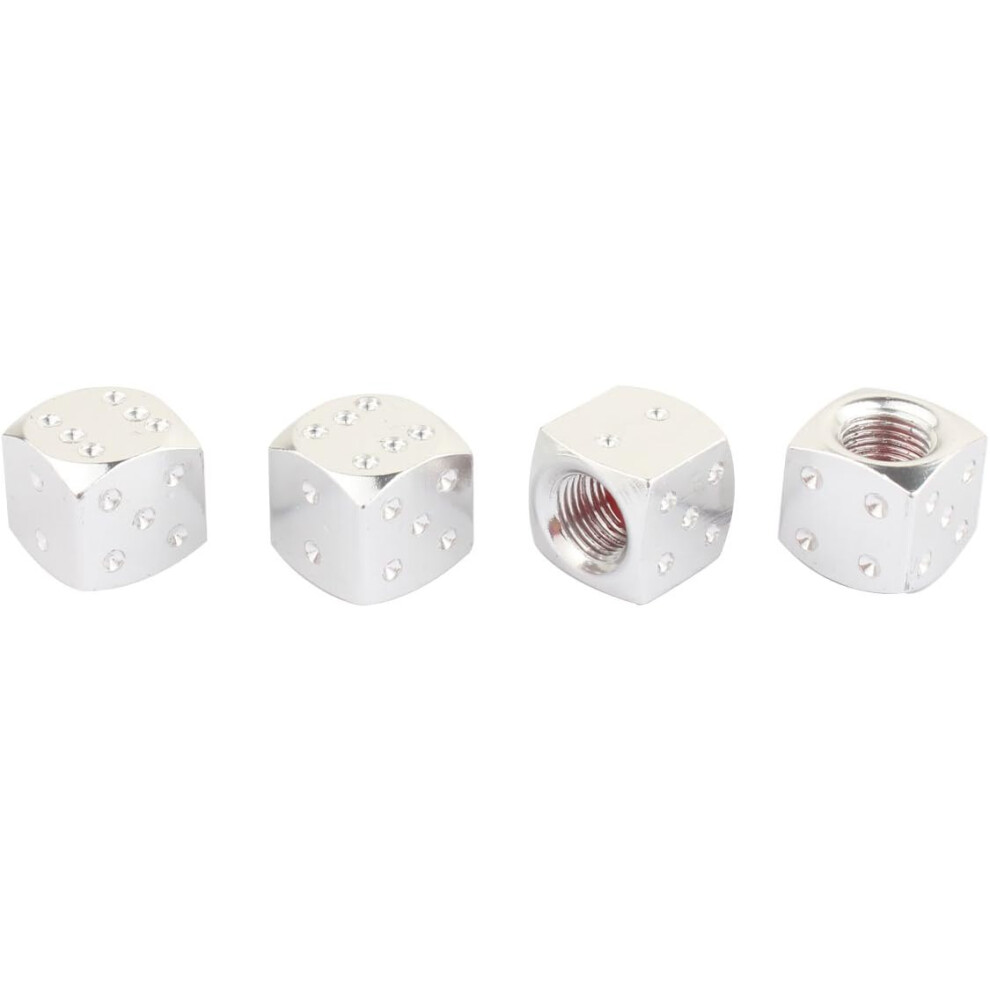 4Pcs Tire Air Valve Dustproof Caps, Dice Style Tire Valve Caps For Auto Motorcycle Bicycle Aluminum Alloy Silver 9469042686893